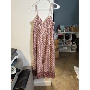 American Eagle Floral Paisley Maxi Dress Red Cream Boho Smocked Back Medium NWT
